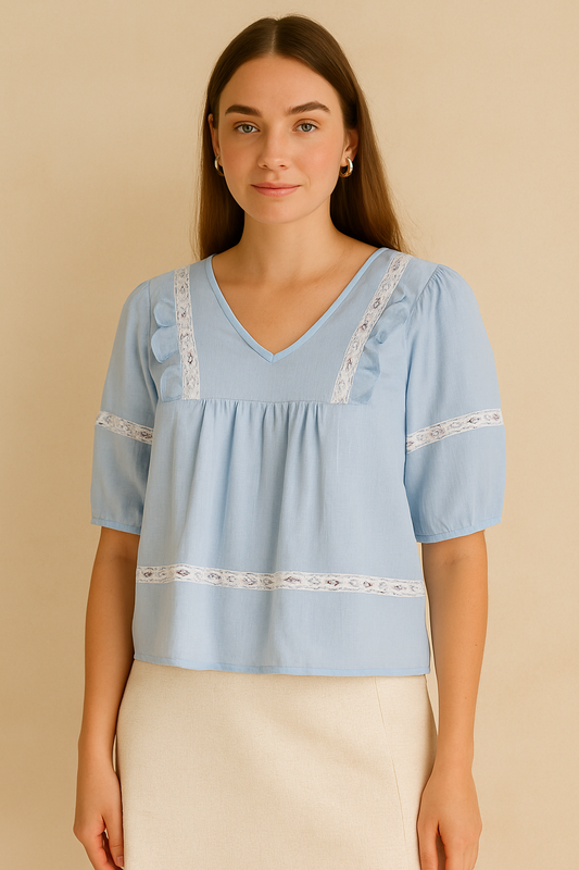 Lace Trim Cotton Blouse