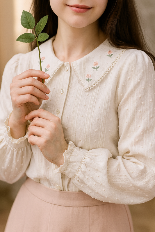 Floral Embroidered Placket Blouse