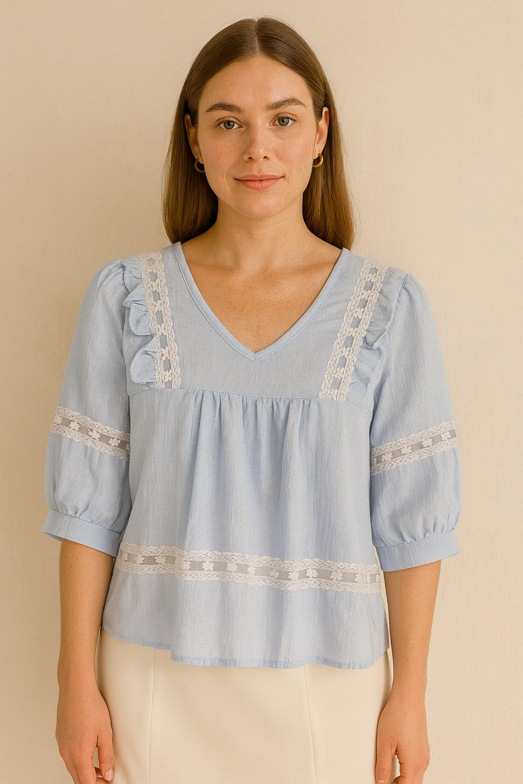 Lace Trim Cotton Blouse