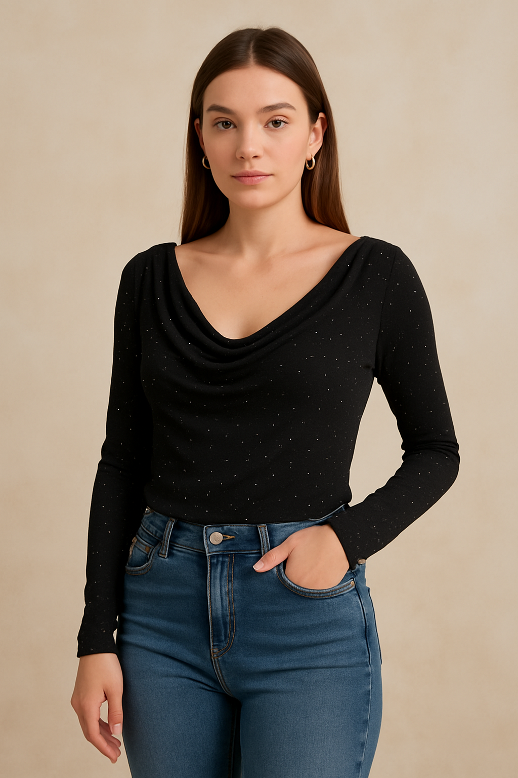 Draped Cowl Neckline Top