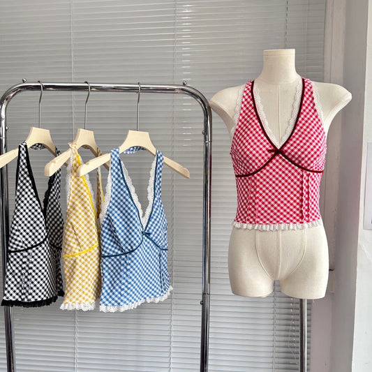 Chic Gingham Halter Blouse