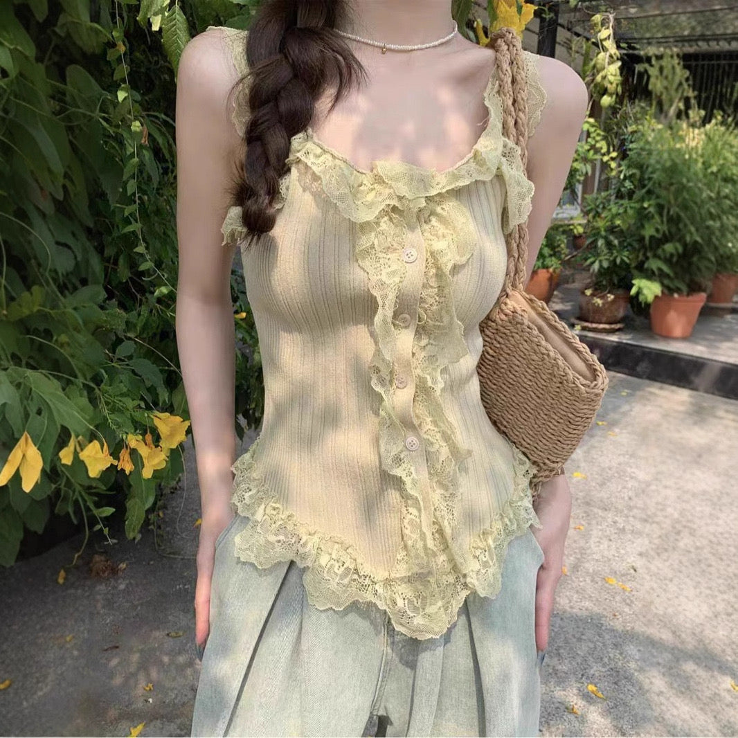 Lace Trim Ruffle Blouse