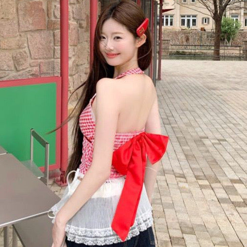Chic Gingham Halter Blouse