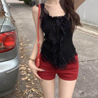 Lace Trim Ruffle Blouse